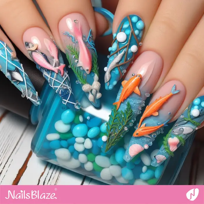 Plastic On Our Oceans & Sea Life | 3D Nails Design | Save the Ocean Nails - NB3108